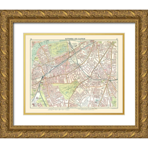 Battersea Clapham London UK - Bartholomew 1921 Gold Ornate Wood Framed Art Print with Double Matting by Bartholomew