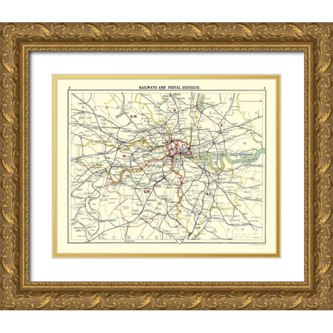 Railways Postal Districts London UK Gold Ornate Wood Framed Art Print with Double Matting by Bartholomew