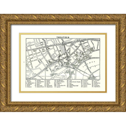London Theatres UK - Bartholomew 1921 Gold Ornate Wood Framed Art Print with Double Matting by Bartholomew