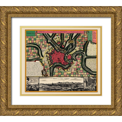 Benelux Luxembourg - Seutter 1730 Gold Ornate Wood Framed Art Print with Double Matting by Seutter