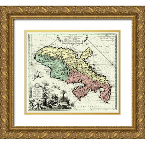 Caribbean Martinique Winward Islands - Seutter Gold Ornate Wood Framed Art Print with Double Matting by Seutter