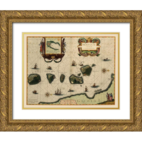 Asia Maluku Islands Indonesia - Blaeu 1630 Gold Ornate Wood Framed Art Print with Double Matting by Blaeu