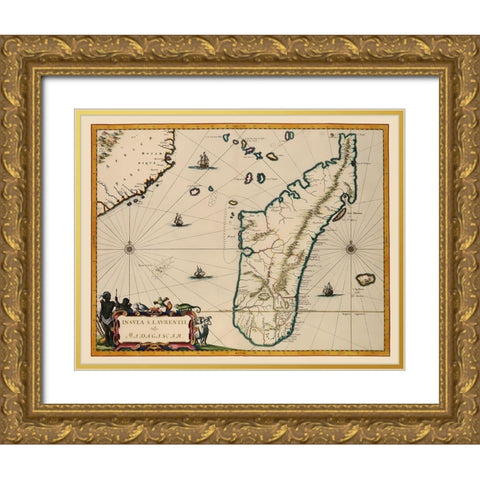 Madagascar Africa - Blaeu 1662 Gold Ornate Wood Framed Art Print with Double Matting by Blaeu