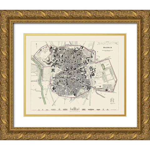 Iberian Peninsula Madrid Spain - Baldwin 1831 Gold Ornate Wood Framed Art Print with Double Matting by Baldwin