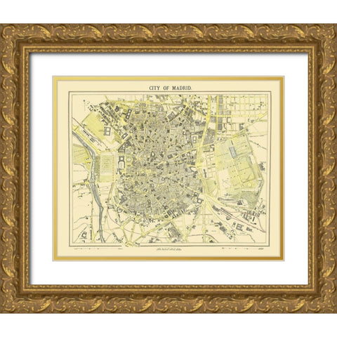 Iberian Peninsula Madrid Spain - Letts 1883 Gold Ornate Wood Framed Art Print with Double Matting by Letts