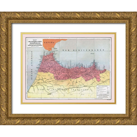 Africa Spanish Influence in Morocco - Pompido 1913 Gold Ornate Wood Framed Art Print with Double Matting by Pompido