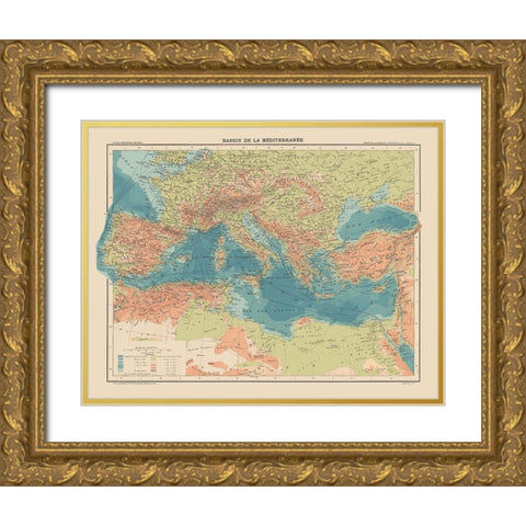Mediterranean Basin Europe - Schrader 1908 Gold Ornate Wood Framed Art Print with Double Matting by Schrader