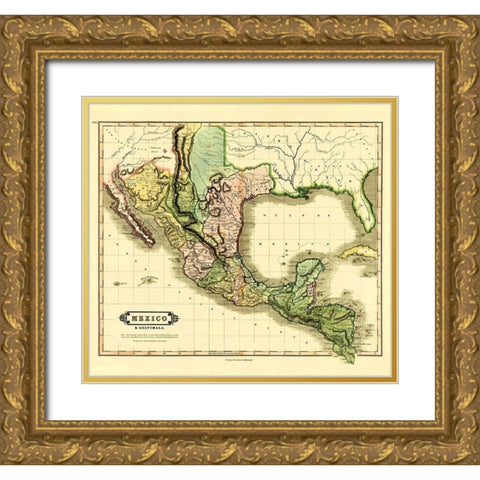Mexico Guatemala - Lizars 1831 Gold Ornate Wood Framed Art Print with Double Matting by Lizars