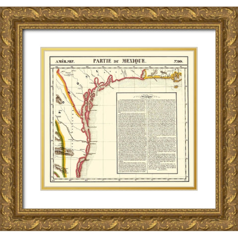 Gulf Coast Mexico Texas United States Gold Ornate Wood Framed Art Print with Double Matting by Vandermaelen