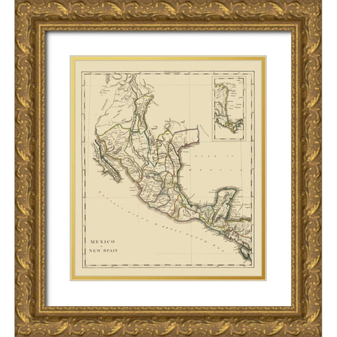 New Spain Mexico - Carey 1814 Gold Ornate Wood Framed Art Print with Double Matting by Carey