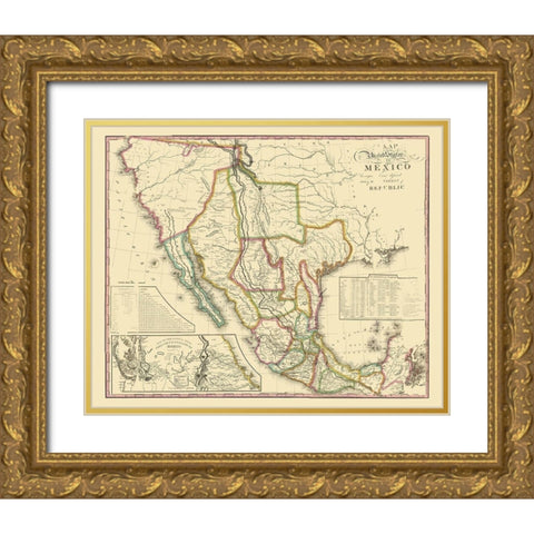 United States Mexico - Tanner 1826 Gold Ornate Wood Framed Art Print with Double Matting by Tanner
