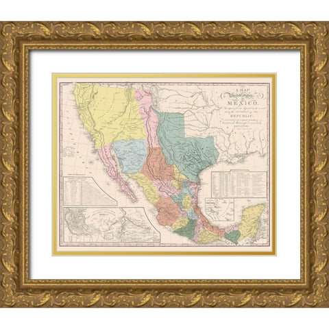 United States Mexico - Tanner 1847 Gold Ornate Wood Framed Art Print with Double Matting by Tanner
