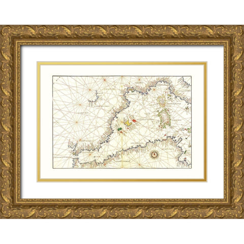 Mediterranean Sea Coast - Agnese 1544 Gold Ornate Wood Framed Art Print with Double Matting by Agnese, Battista