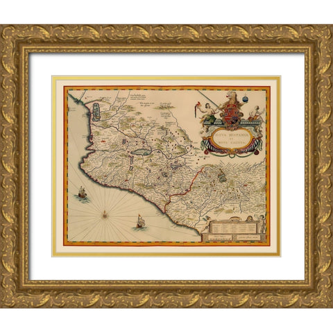 Mexico - Blaeu 1635 Gold Ornate Wood Framed Art Print with Double Matting by Blaeu