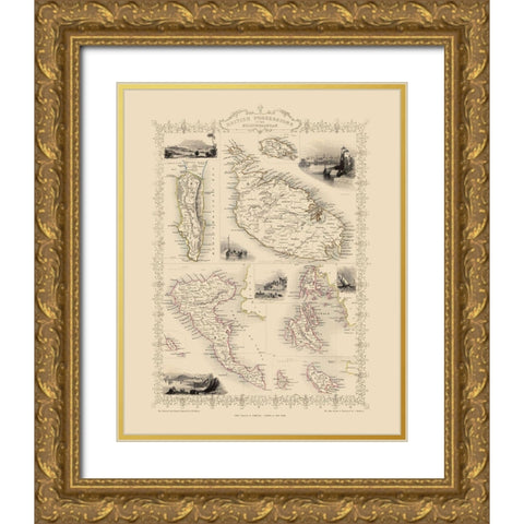 British Possessions Mediterranean Malta Gold Ornate Wood Framed Art Print with Double Matting by Tallis
