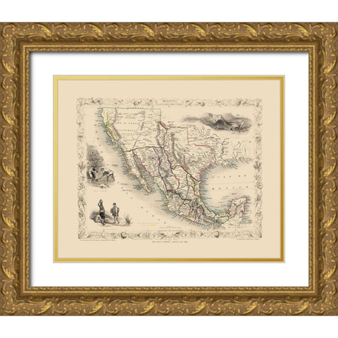 North America Mexico California Texas - Tallis Gold Ornate Wood Framed Art Print with Double Matting by Tallis
