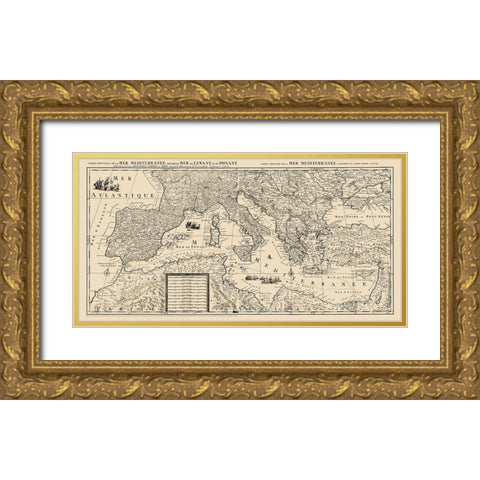 Mediterranean Sea Region - Sanson 1680 Gold Ornate Wood Framed Art Print with Double Matting by Sanson