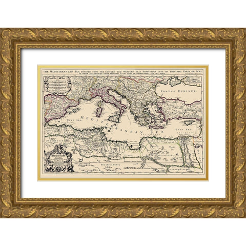 Mediterranean Sea Region - Berry 1685 Gold Ornate Wood Framed Art Print with Double Matting by Berry