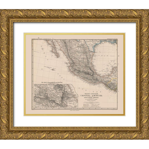 Moon Surface Mexico - Stieler 1885 Gold Ornate Wood Framed Art Print with Double Matting by Stieler