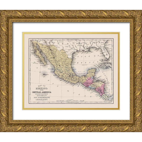 Central America Mexico United States Gold Ornate Wood Framed Art Print with Double Matting by Mitchell