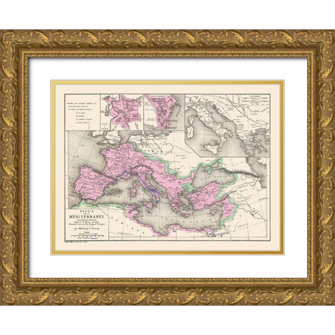 Mediterranean Basin Europe - Drioux 1882 Gold Ornate Wood Framed Art Print with Double Matting by Drioux