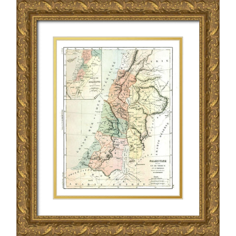 Middle East Palestine Kingdom of Israel Gold Ornate Wood Framed Art Print with Double Matting by Cortambert