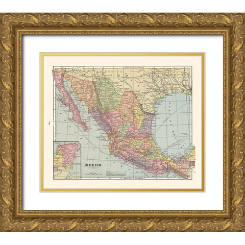 Mexico - Cram 1892 Gold Ornate Wood Framed Art Print with Double Matting by Cram