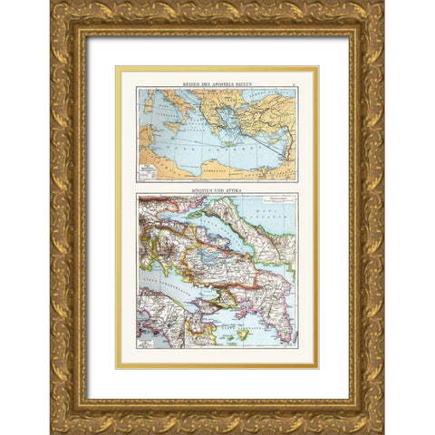 Travels of Paul Boeotia Attica Middle East Greece Gold Ornate Wood Framed Art Print with Double Matting by Droysen