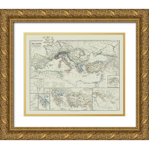 Mediterranean Asia Europe - Spruner 1865 Gold Ornate Wood Framed Art Print with Double Matting by Spruner