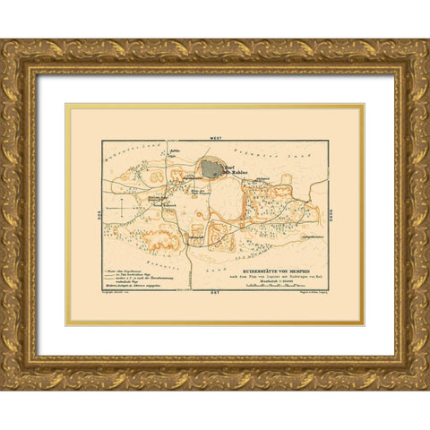 Memphis Egypt Africa - Baedeker 1913 Gold Ornate Wood Framed Art Print with Double Matting by Baedeker