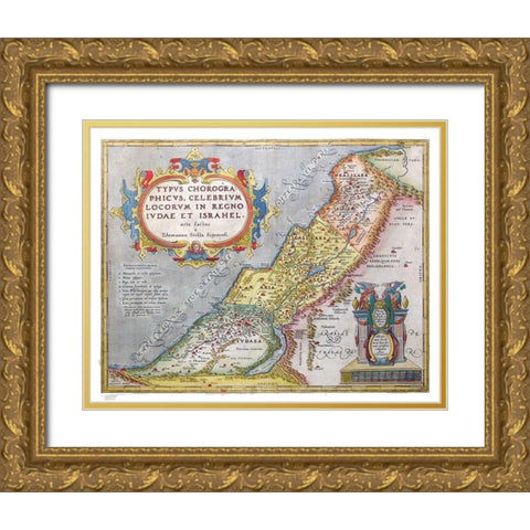 Kingdoms of Judea Israel Middle East Gold Ornate Wood Framed Art Print with Double Matting by Ortelius