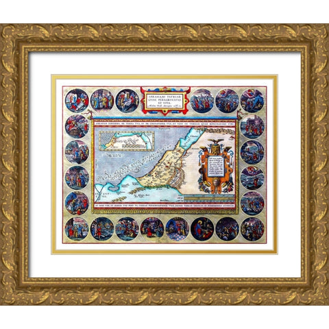 Travels of Abraham Middle East - Ortelius 1570 Gold Ornate Wood Framed Art Print with Double Matting by Ortelius