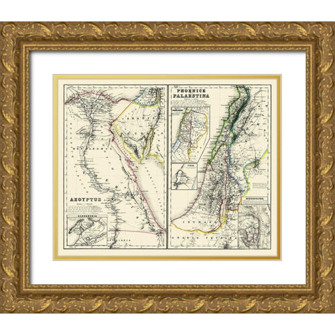 Middle East Egypt Palestina - Kiepert 1903 Gold Ornate Wood Framed Art Print with Double Matting by Kiepert