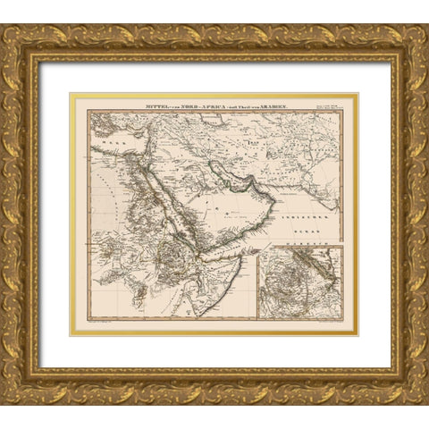 Middle East North Africa Arabia - Stieler 1848 Gold Ornate Wood Framed Art Print with Double Matting by Stieler