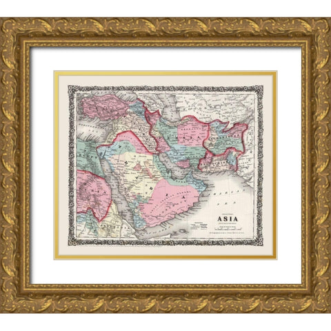 Middle East Persia Arabia - Colton 1858 Gold Ornate Wood Framed Art Print with Double Matting by Colton
