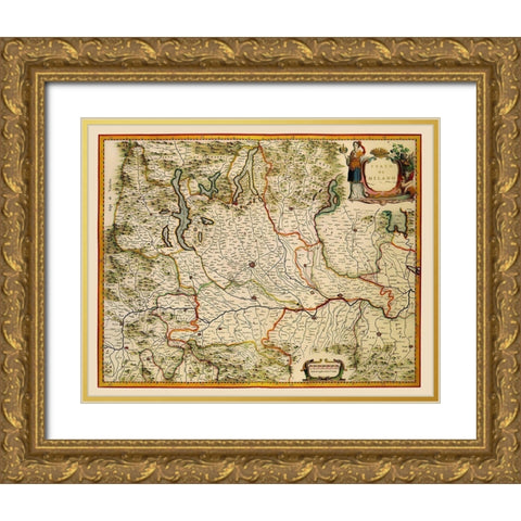 Milano Region Italy - Blaeu 1640 Gold Ornate Wood Framed Art Print with Double Matting by Blaeu