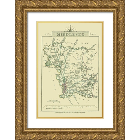 Middlesex County England - Cary 1792 Gold Ornate Wood Framed Art Print with Double Matting by Cary