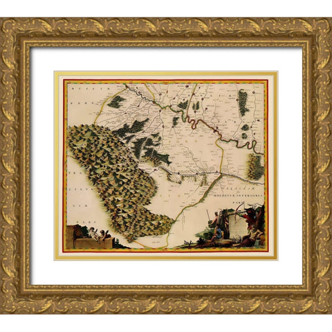 Eastern Europe Moldova Ukraine - Blaeu 1662 Gold Ornate Wood Framed Art Print with Double Matting by Blaeu