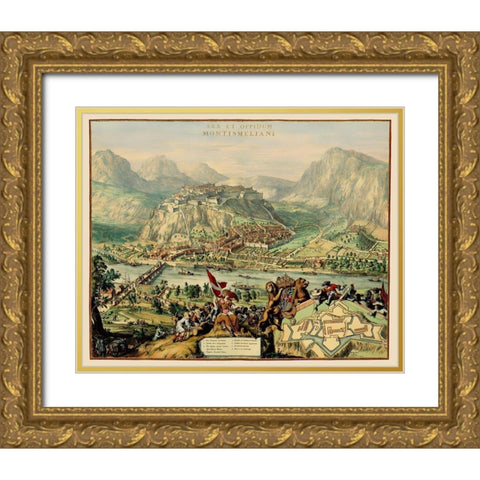 Montmelian Fortress France - DeHooghe 1675 Gold Ornate Wood Framed Art Print with Double Matting by De Hooghe