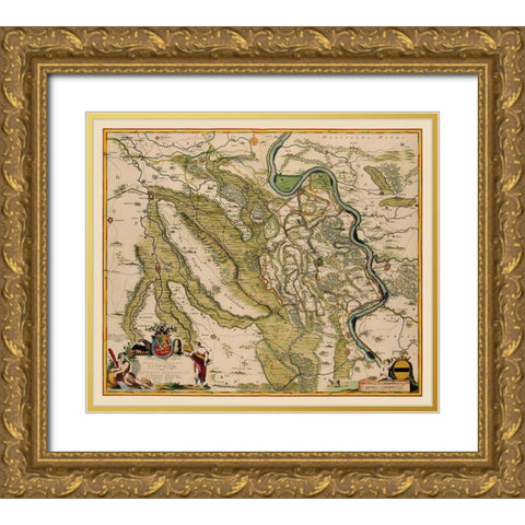 Moers County Germany - De Wit 1688 Gold Ornate Wood Framed Art Print with Double Matting by De Wit