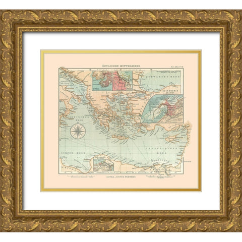 Eastern Mediterranean Sea - Perthes 1914 Gold Ornate Wood Framed Art Print with Double Matting by Perthes