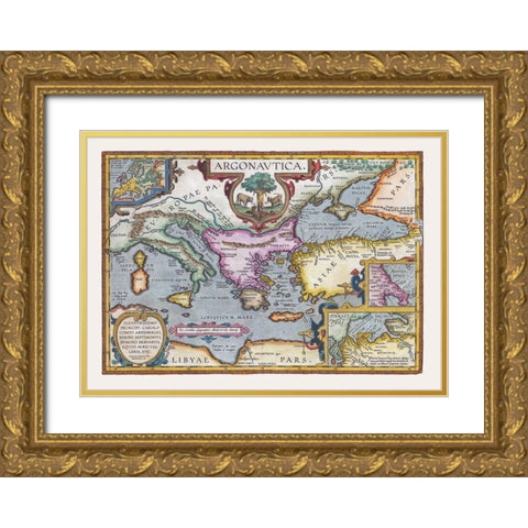 Argonauts Mideterranean Sea Europe - Ortelius 1570 Gold Ornate Wood Framed Art Print with Double Matting by Ortelius
