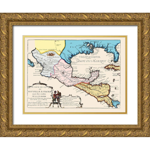 North America New Spain Mexico - 1702 Gold Ornate Wood Framed Art Print with Double Matting by Unknown