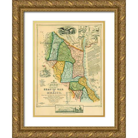 Seat of War Mexico - Disturnell 1847 Gold Ornate Wood Framed Art Print with Double Matting by Disturnell