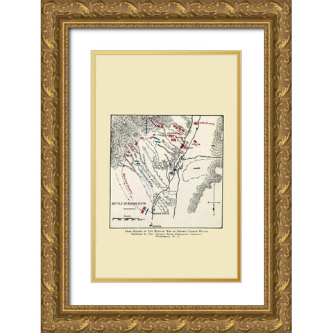 Buena Vista Mexico Battle Map 1892 Gold Ornate Wood Framed Art Print with Double Matting by Church News Publishing