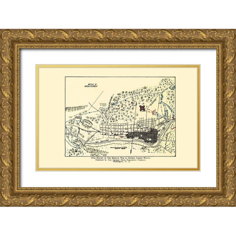 Monterey Battle Map Mexican American War 1892 Gold Ornate Wood Framed Art Print with Double Matting by Church News Publishing