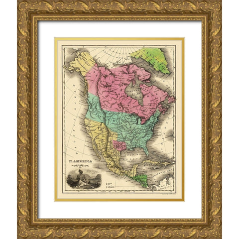 North America - Smiley 1842 Gold Ornate Wood Framed Art Print with Double Matting by Smiley