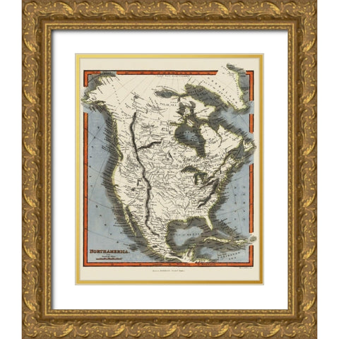 North America - Walker 1820 Gold Ornate Wood Framed Art Print with Double Matting by Walker