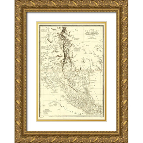 Caribbean New Spain Mexico with Indian Tribe Gold Ornate Wood Framed Art Print with Double Matting by Humboldt