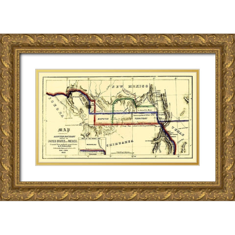 Disputed Boundary United States Mexico Gold Ornate Wood Framed Art Print with Double Matting by Schroefer